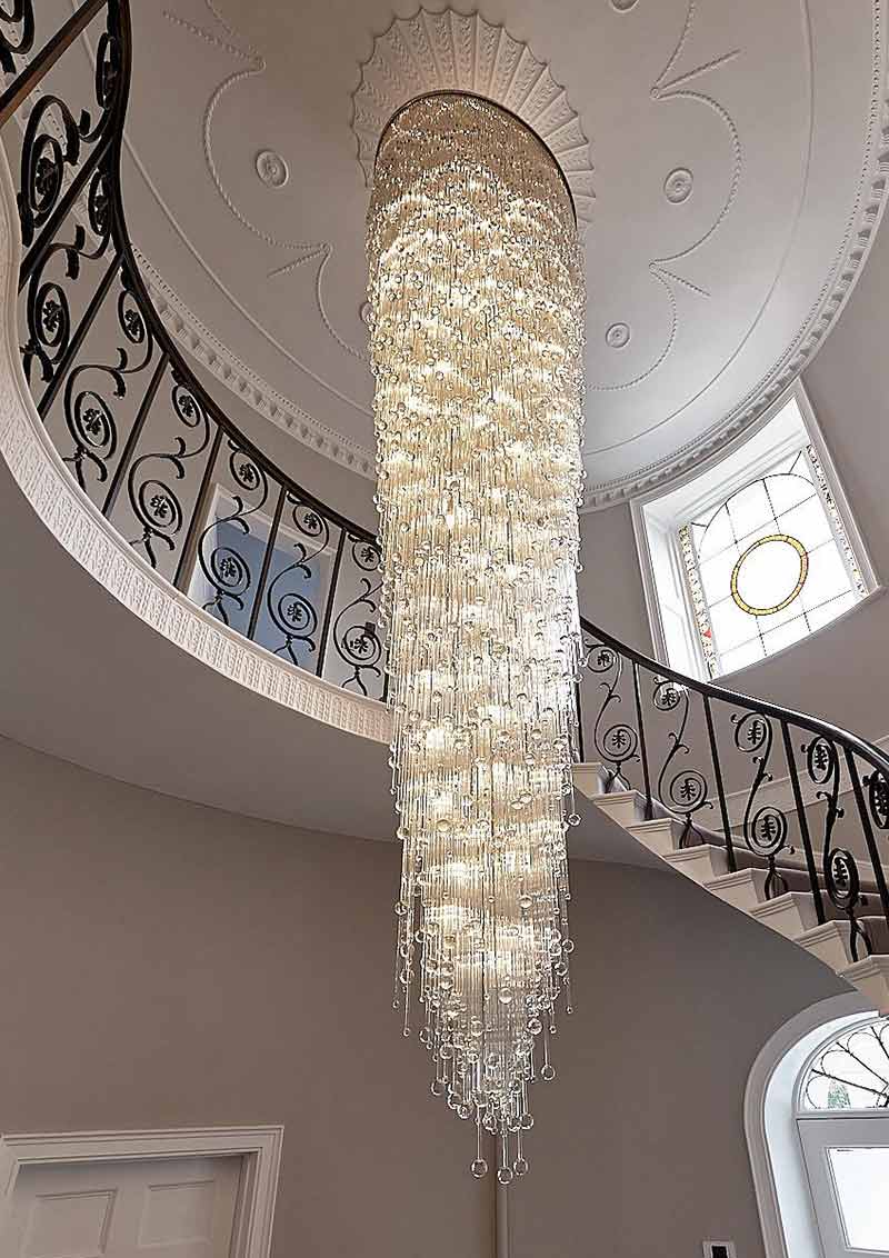 Glass Crystal Stairwell Chandelier -Amiraglio Aqua Droplets Ovale - Classic Chandelier