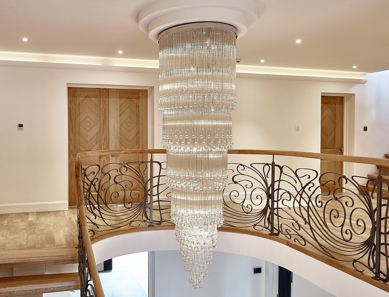 Custom Made Stairwell Chandeliers - Aqua Droplets III Oval