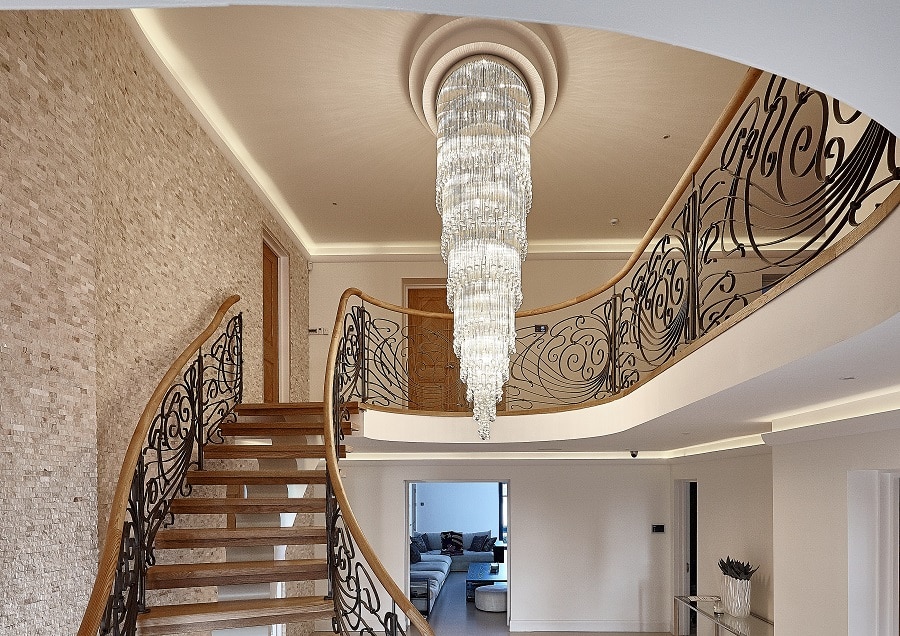 Bespoke Stairwell Chandeliers - Aqua Droplets III Oval