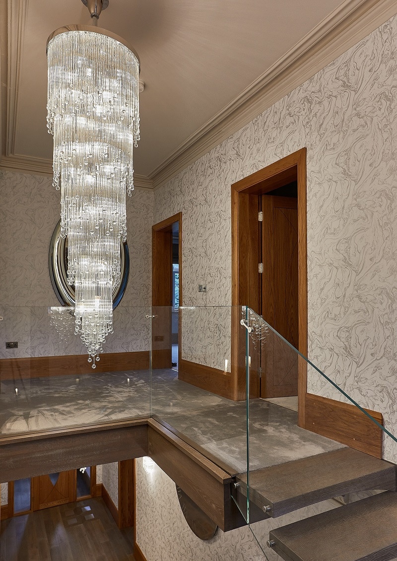 Custom Made Stairwell Chandeliers - Aqua Droplets Stairwell V